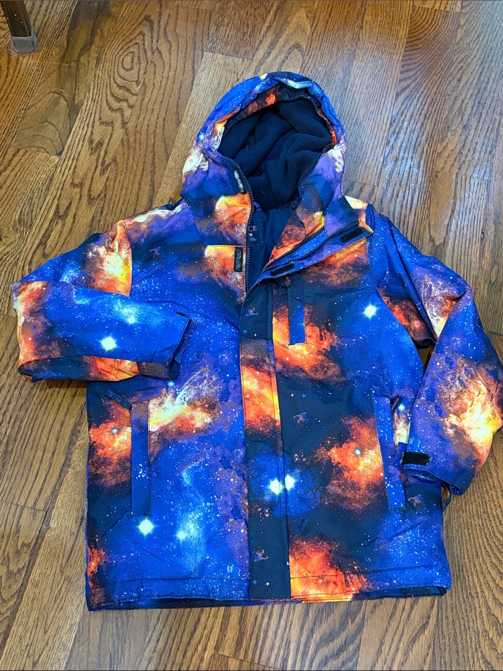 Place Kids Galaxy-Print Hooded Puffer Jacket - Blue & Orange